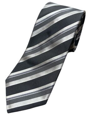 Boss Gray and Silver Striped Silk Tie